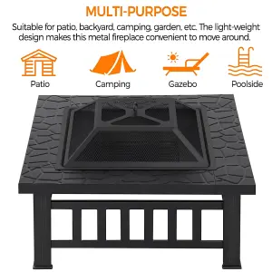 Yaheetech Outdoor Square Fire Pit with Cover and Poker