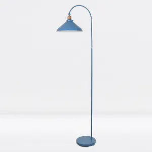 First Choice Lighting Maxwell Mirage Blue Brushed Copper Floor Reading Lamp