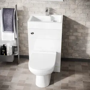 Nes Home 500mm Gloss White Two-In-One Combined Wash Basin & Toilet - Freestanding