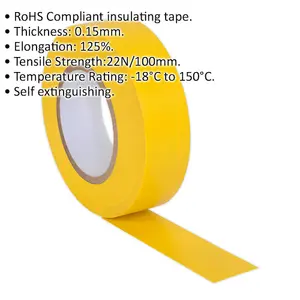 10x Yellow PVC Insulation Tape - 19mm x 20m Self Extinguishing Electrical Wire