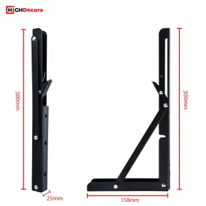 Highdecora Folding Shelf Brackets, 2 Pcs Heavy Duty Foldable Shelf Brackets Metal Wall Mounted Foldable (Black, 12 inch)