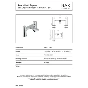 RAK Petit Matt Black Square Bath Shower Mixer Tap Solid Brass