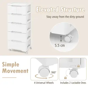 COSTWAY 6-Drawer Rolling Cabinet Plastic Storage Cart 5-tier Drawer Dresser w/ Wheels