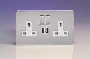 Varilight XDS5U2SWS 13A Socket 2-Gang With USB White Brushed Steel