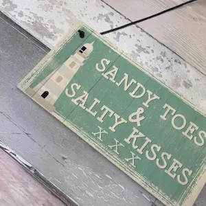 Red Ocean Sandy Toes Shabby Chic Seaside Sand Lighthouse Nautical Themed Plaque Sign Home Decor Gifts