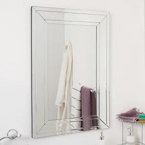 MirrorOutlet Langley All Glass Modern Bevelled Mirror 90 x 60 CM