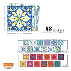 Walplus Red Mandala and Green Azulejo Combo Mix Tile Stickers