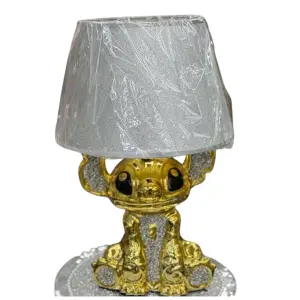 Gold Crushed Diamond Stitch Table Lamp with Shade Ceramic