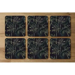 Square 6 Piece Coaster Set (Set of 6) Black