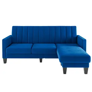 Sectional Couch Velvet L Shaped 3 Seat Blue Sofa with Chaise