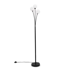 ValueLights Velika Black 3 Way Triple Floor Lamp with White Frosted Glass Globe Shades Light - LED Bulbs Included