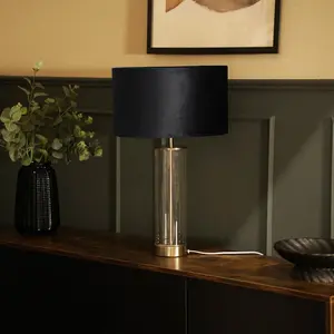 Simonetta Matt Gold and Clear Tube Table Lamp with Blush Velvet Reni Shade and 6W GLS Warm White Bulb Silver / Black / No