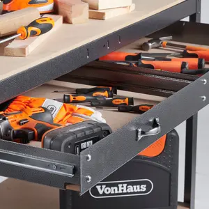 VonHaus Garage Work Bench with Pegboard - Suitable for Most Garage Equipment - Storage Drawer, Shelf and 20 Hooks - 230kg Capacity