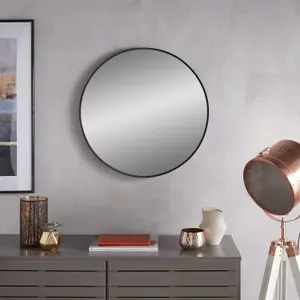 Wall Mirror Bexley Round Shaped with Black Aluminium Frame- Diameter 40cm for Contemporary Interior in Living room, Dining room