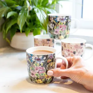 KitchenCraft Set of 4 Terrazzo / Floral Ceramic Mugs