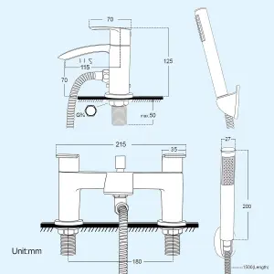 Matt Black Sleek Waterfall Bath Shower Mixer Tap Including Hose & Handset