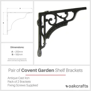 Oakcrafts - Pair of Antique Cast Iron Covent Garden Shelf Brackets - 180mm x 200mm