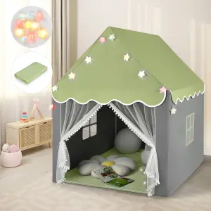 COSTWAY Kids Tent Playhouse w/ Star Lights & Mat Indoor Outdoor Play Tent Teepee