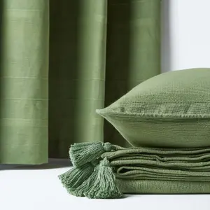 Homescapes Cotton Rajput Ribbed Dark Olive Throw, 150 x 200cm