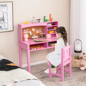 Costway Kids Desk and Chair Set Wooden Children Study Table &Chair Writing Table Set