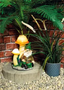 Garden Outdoor Solar Light Up Gnome under Mushrooms Ornament Decoration