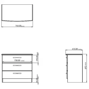 Sussex Ready assembled Beige & oak 3 Drawer Chest (H)692mm (W)765mm (D)415mm