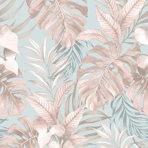 Muriva Blue Tropical Pearl effect Embossed Wallpaper