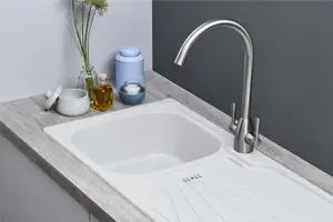 Liquida CMP5WH 1.0 Bowl Reversible Inset White Kitchen Sink With Waste Kit