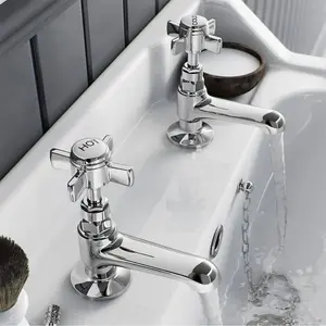 BATHWEST Traditional Pair of Bathroom Sink Taps Chrome Brass Victorian Basin Taps Pair Faucet