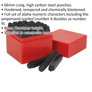 36 Piece Letter & Number Punch Set - 8mm Character Height - High Carbon Steel