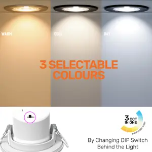 paul russells LED Downlight Chrome Dimmable Tilt Recessed Ceiling Spotlight 6W 570 Lumens, IP44, Colour Changeable CCT3 Pack of 10