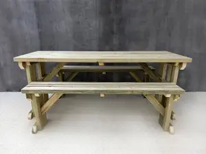 Yews Picnic Bench - Wooden Garden Table and Bench Set (8ft, Natural finish)