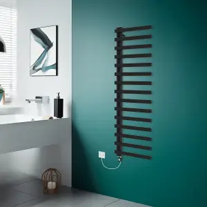 Rinse Bathrooms Minimalist Electric Thermostatic Bathroom Heated Towel Rail Radiator 1600x600mm 800W Black