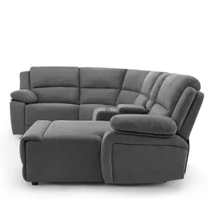 Dublin 4 Seater Fabric Corner Recliner Sofa Dark Grey