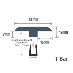 Laminate Wood Flooring MDF T Bar Threshold Trim 2.4m Length - Nevada Oak