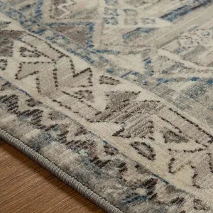 Persian Bordered Easy to Clean Blue Geometric Traditional Rug for Dining Room-200cm X 285cm