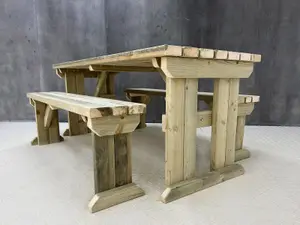 Yews Picnic Bench - Wooden Garden Table and Bench Set (6ft, Natural finish)