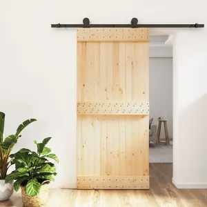 Berkfield Sliding Door with Hardware Set 95x210 cm Solid Wood Pine