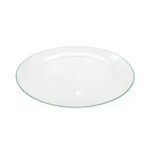 Set of 4 Durable White Ceramic Side Plates with Elegant Green Rim