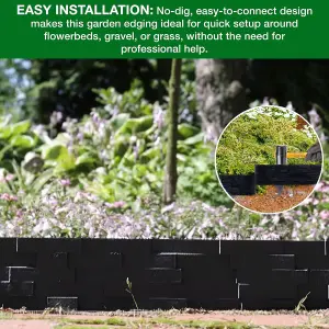 Flexible Black  Stone Effect Lawn Edging 2.3m - Flexible Plastic Garden Border Easy Install Edging for Grass, Gravel and Landscape