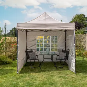 Pop Up 2.5x2.5 Gazebo With Sides Beige