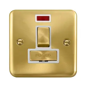 Curved Satin / Brushed Brass 13A Fused Ingot Connection Unit Switched With Neon - White Trim - SE Home