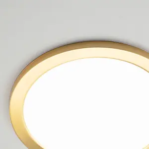 Litecraft Darly Satin Brass 1 Lamp Modern Bathroom 24W LED Flush Ceiling Light