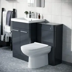 Nes Home 1100mm Vanity Basin Unit, WC Unit & Elso Back to Wall Toilet Anthracite