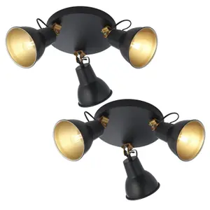 First Choice Lighting Set of 2 Brook Matt Black Studio Style 3 Way Spot Lights