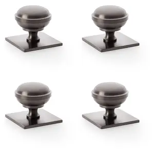 4 PACK - Classic Round Cabinet Door Knob & Matching Backplate - Dark Bronze 38mm Handle