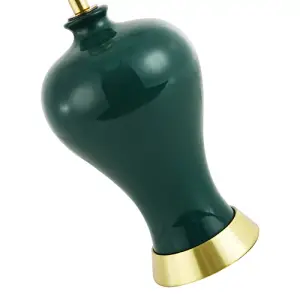 Traditional Ceramic Table Lamp Base in Glossy Forest Green with Satin Brass Trim