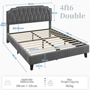 Upholstered Bed Frame with with Button-Tufted Headboard Dark Grey / Double