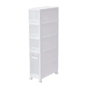 81cm H Plastic 4-Tier Slim Cabinet Storage Drawer Organizer Cart in White