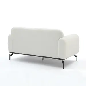 2 Seater Loveseat Small Sofa in White Teddy Boucle Fabric